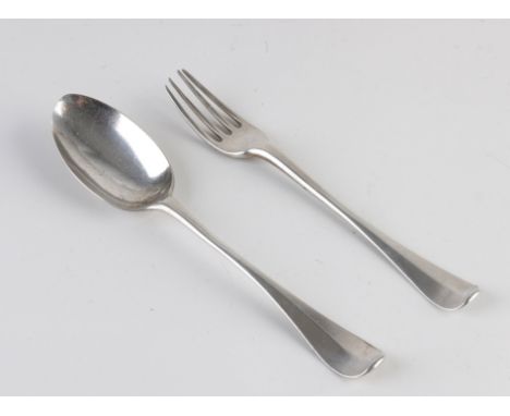 Antique silver place setting, spoon and fork, with a laurel. Provided with engraving: DMB 1901. amsterdam jl.Y: 1758. Partly 