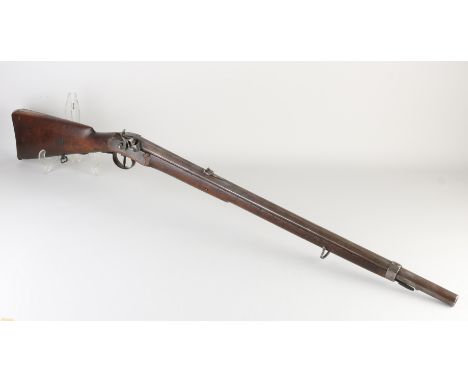 Antique single-barreled rifle with angular barrel. heavy. No. 196. Navy? Break in flask. Dimensions: L 108 cm. In fair/good c