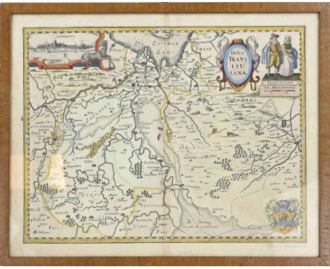 Antique Dutch map Ditio Trans-Isulana. Drenthe/Friesland. By Petrus Kaerius, 1612. 1570 - 1630. Pieter van der Keere. Hand co