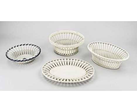 Three antique ceramic fruit baskets. Glazed. One with bottom shell. 19th century. Dimensions: 22 - 33 cm. In good condition.