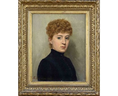 G. Burger, 1886. Woman's portrait. Oil on linen. Dimensions: H 27 x W 21.5 cm. In good condition.
