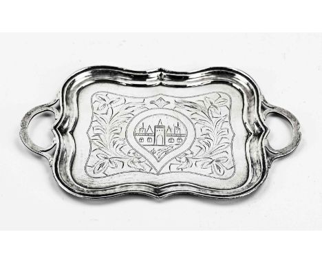 Silver cabaret, 84 zolotniks, 875/000, rectangular model with aculade shape. In the middle with a floral engraving with a cas