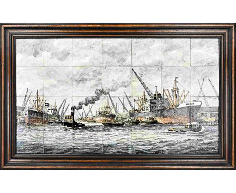 Large 28-pass Dutch polychrome tile tableau after a painting by Marinus the Younger. Delft or Makkum. Circa 1950. Dimensions:
