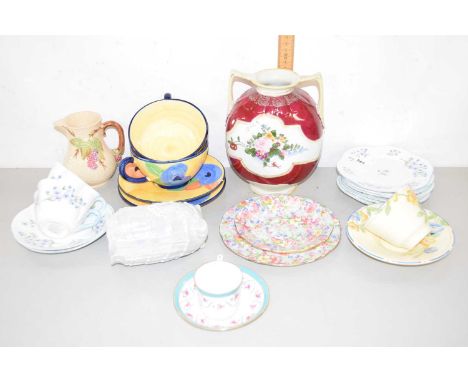 Mixed Lot: Various ceramics to include Shelley cups and saucers, a shell formed lustre finish jug and other items