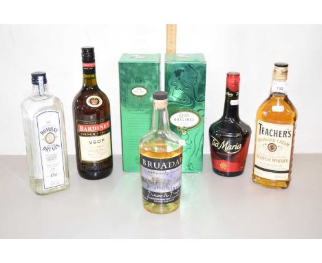 Mixed Lot: Teachers Scotch Whisky, Bombay Dry Gin, Croft Original and others (7 bottles)