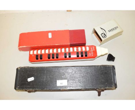A silver plated flute and a melodica