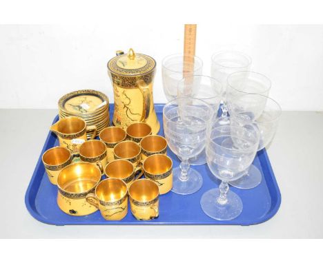 A Carlton ware gilt decorated coffee set, pattern number 2928 together with a group of rummer glasses