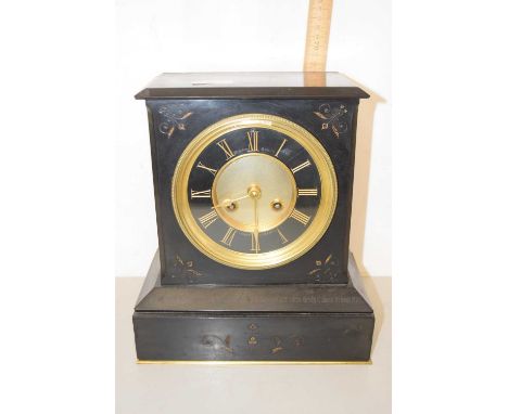 Late Victorian black slate cased mantel clock
