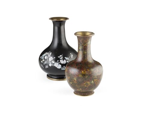 CLOISONNÉ ENAMEL MILLEFLEUR BOTTLE VASEEARLY 20TH CENTURY enamelled in earthy tones of yellow, green and red with a profusion
