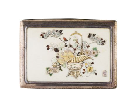 SHIBAYAMA-INLAID IVORY AND SILVER BOXBY MASAYASU, MEIJI PERIOD decorated in typical Shibayama style with flowers issuing from