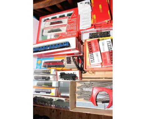 Fleischmann Starter Set, two Locomotives and accessories, Jouef Loco, Roco Diesel Loco, Rivarossi Loco and tender, Arnold and