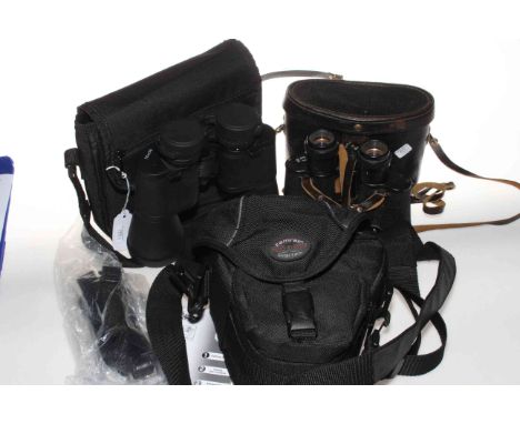Pair of USSR binoculars and case, pair of 10x50 binoculars and Finepix S5600 camera and case.