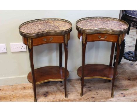 Pair Continental kidney shaped single drawer lamp tables, 70.5 x 44 x 26cm.