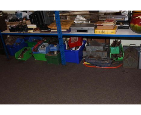 Large collection of hand tools including heavy duty drill bits, spanners, chisels, etc.