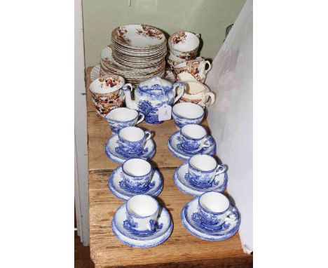 Twenty one piece blue and white dolls tea service and assorted teaware.