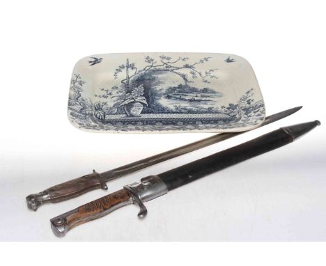 Victorian meat plate and two bayonets one with scabbard (J. Corts Sohn, Remscheid)