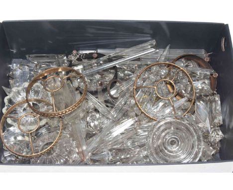 Box of glass lustres including wall light fittings.