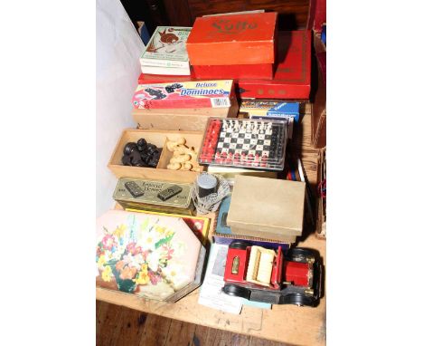 Vintage games including Lotto, Tiddlywinks, Dominoes, boxed Chess Set, Playing Cards, etc.