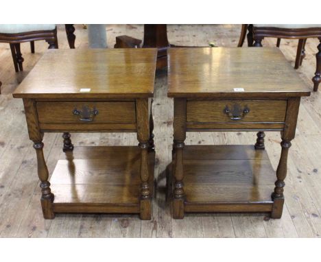 Pair of Titchmarsh and Goodwin style single drawer lamp tables, 53.5 x 45 x 45cm. 