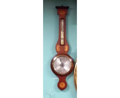 Edw Inlaid Mahogany Aneroid Barometer Dimensions: 94cm W 27cm 