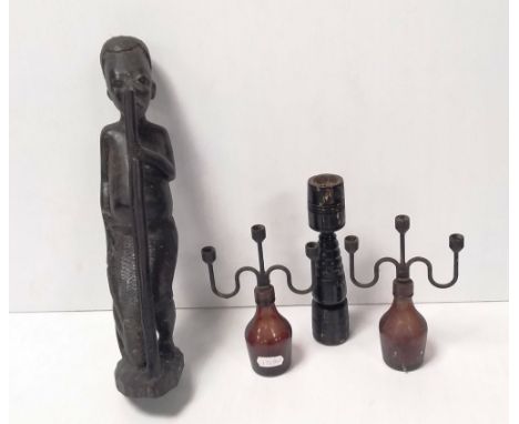 African Carved Figure, Candlestick , Etc 