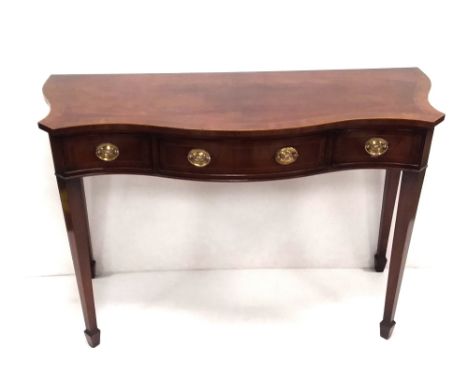 Superb Quality Edw Style Inlaid Mahogany Serpentine 3 Drawer Console Table  Dimensions: 122cm W 50cm D 81cm H