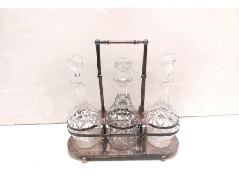 Vict Silver Plated 3 Decanter Tantalus