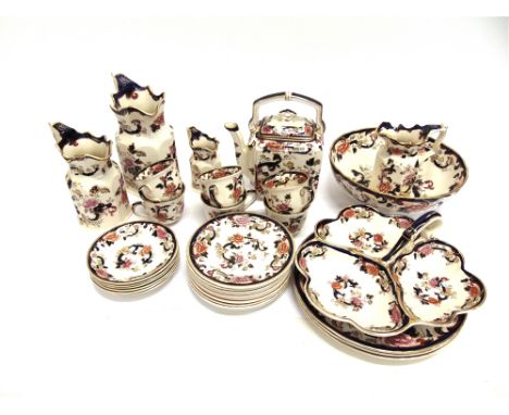 A GROUP OF MASONS 'MANDALAY' PATTERN CERAMICS  including teapot, set of six cups and saucers, four graduated jugs, comporte e