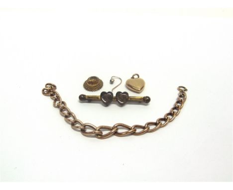 A PART OF A HOLLOW LINK WATCH CHAIN stamped '9', 8g gross; an earring wire silver collet set with a small old cut diamond; a 