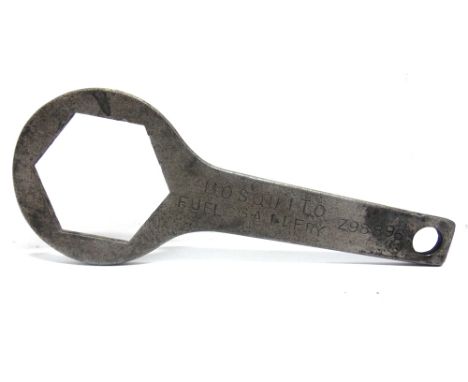 MILITARIA - A DE HAVILLAND MOSQUITO METAL ALLOY SPANNER  stamped 'Mosquito / Fuel Gallery / Z98896', 14cm long.