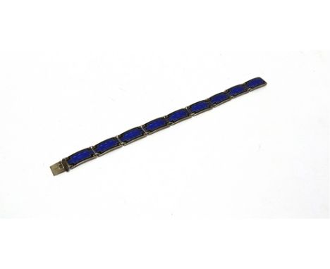 AN ENAMEL PANEL BRACELET  possibly Norwegian, stamped MB monogram, 925s and N in a square, 17.5cm long