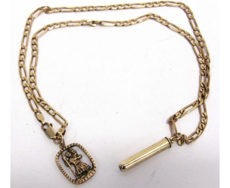 A 9 CARAT GOLD CHAIN  with a Saint Christopher and propelling pencil attached, 19g gross