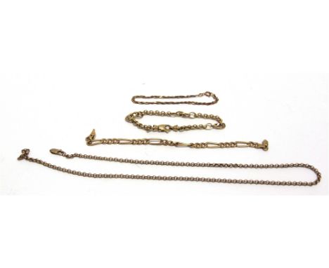 A 9 CARAT GOLD CHAIN  and three 9 carat gold bracelets; 18g gross