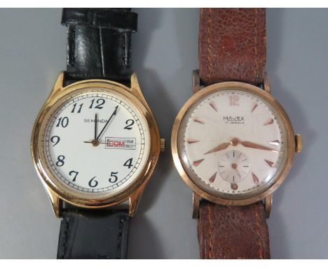 A Majex 9ct Gold Cased Gent's Manual Wristwatch, the  31mm dial with subsidiary seconds hand, running and one other watch 