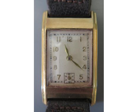 A Gent's 9ct Gold Cased Manual Wind Wristwatch with  15 jewel movement, Birmingham 1947, crown missing 