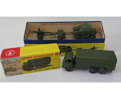 Two Dinky Die Cast Army Vehicles: 622 (model & box good) and 697 (model and box fair) 