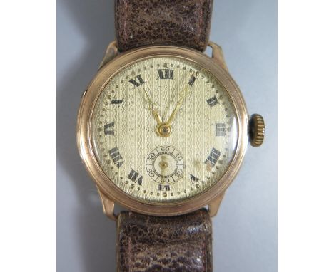 A Gent's 9ct Gold Manual Wind Wristwatch with 15 jewel movement, A/F 