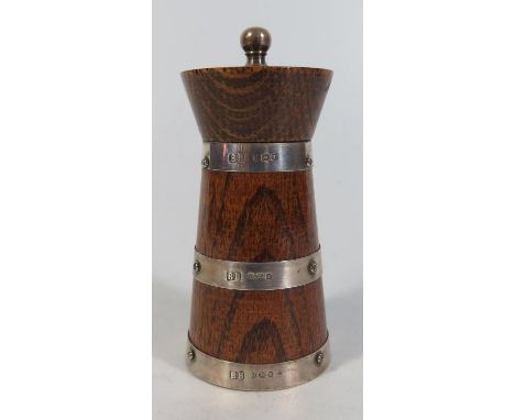 A George VI Silver Banded Oak Pepper Grinder, London 1939, BB