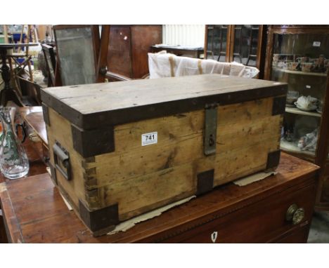 19th century Waxed Pine and Iron Bound Trunk, 62cms long 