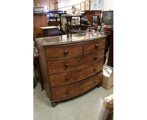 19th century Mahogany Bow Fronted Chest of Two Short over Three Long Drawers, with glass cover to top, 109cms wide x 105cms h