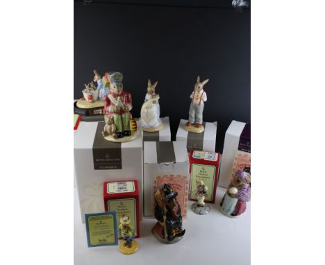 Eight Boxed Ceramic Bunnykin Figures including Five Royal Doulton Classics ( Toy Soldier, Bathnight Bunnykins, Witching Time,