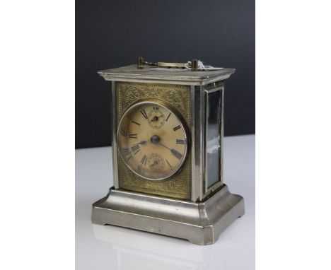 Vintage brass and chrome carriage clock with subsidiary second &amp; hour markers 