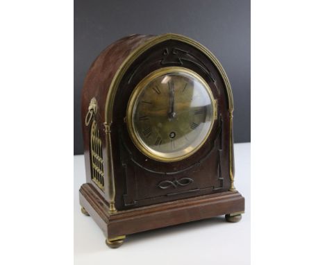 Mahogany lancet shape mantel clock with French movement 