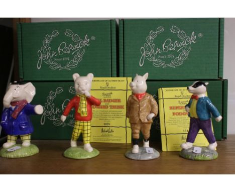 Two Pairs of  Boxed Royal Doulton Beswick ware Rupert Bear Figures - Rupert Bear / Podgy Pig, limited edition 1544 and Bill B