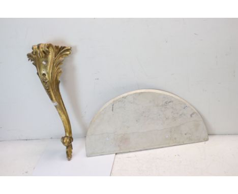 Scrolling Gilt Wood Console Table Leg together with a Demi-Lune Marble Top, 89cms wide 