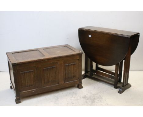 Oak Gate-leg Table and an Oak Coffer, 85cms long 