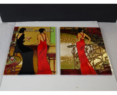 Two Fiesta studio collection art deco style ceramic plaques. 
