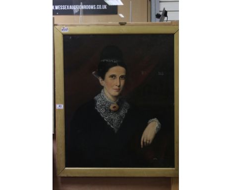19th century Oil Painting on Canvas Half Length Portrait of a Lady, 62cms x 75cms, framed (a/f) 