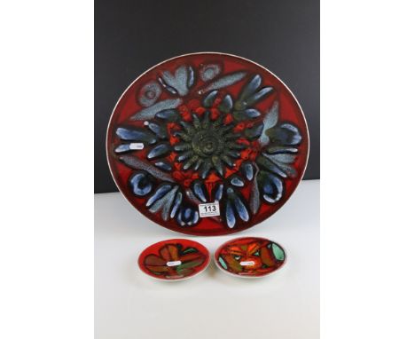 Poole Pottery Charger, 36cms diameter together with Two Poole Delphis Pattern Trinket Dishes 