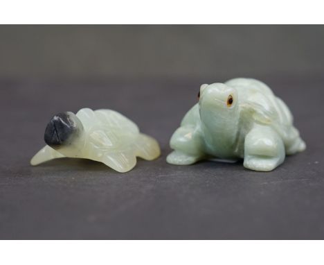 Two carved Jade oriental ornaments of a Turtle and a Tortoise. 